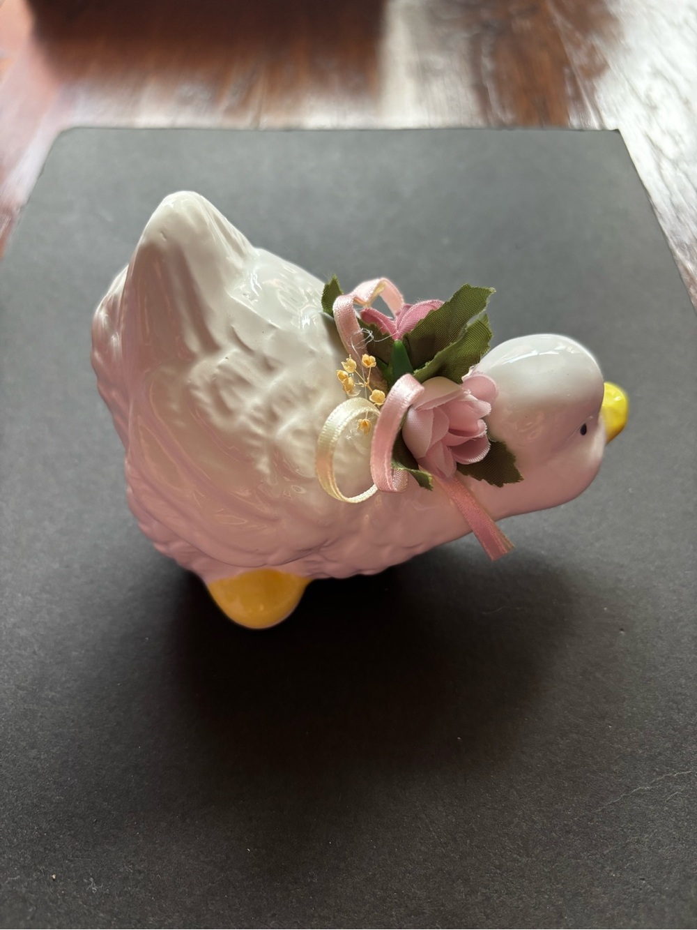 Vintage Ceramic Duck Figurine | Pink Floral Bow | Taiwan NIB - Picture 5 of 10